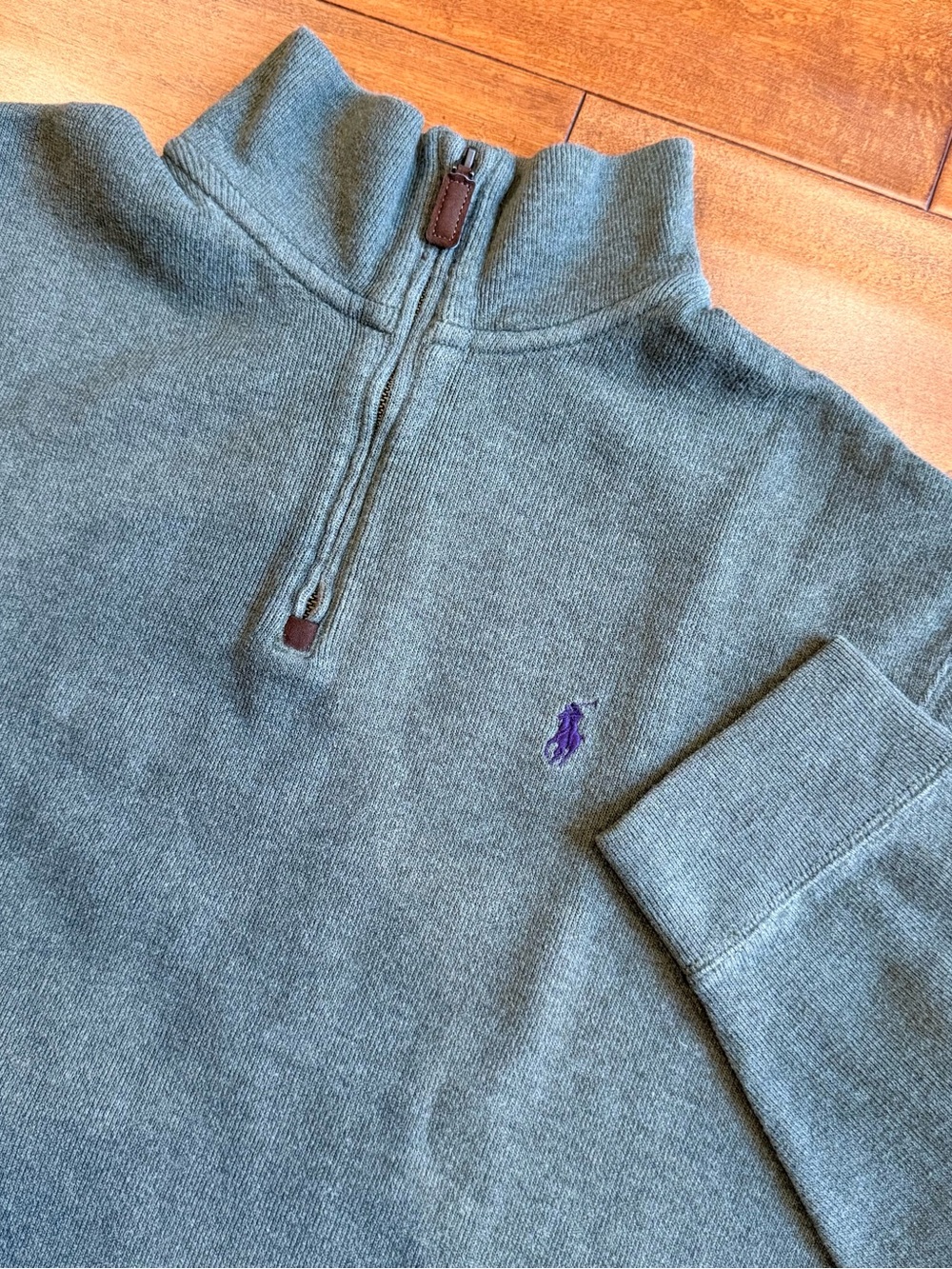 Polo Ralph Lauren Olive Green Quarter Zip Pullover Purple Pony - XL